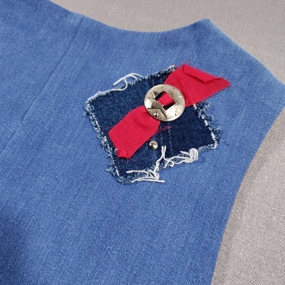 Vtg Handmade Denim Patchwork Vest Large Bandana Print Concho Lined